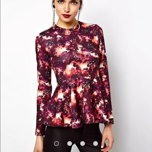 ASOS  burgundy peplum long sleeve top size 12 - Picture 7 of 8